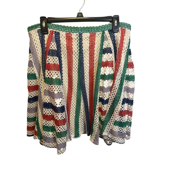 Eva Franco Boho Crochet Mini Skirt Striped Bright Colors Size 10 Summer - Picture 1 of 7
